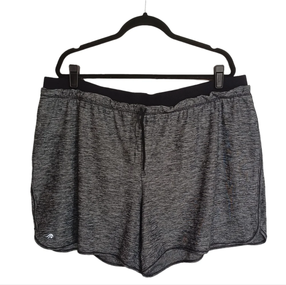 IDEOLOGY WOMAN Gray Marled Print Black Waistband Athletic Shorts 2X